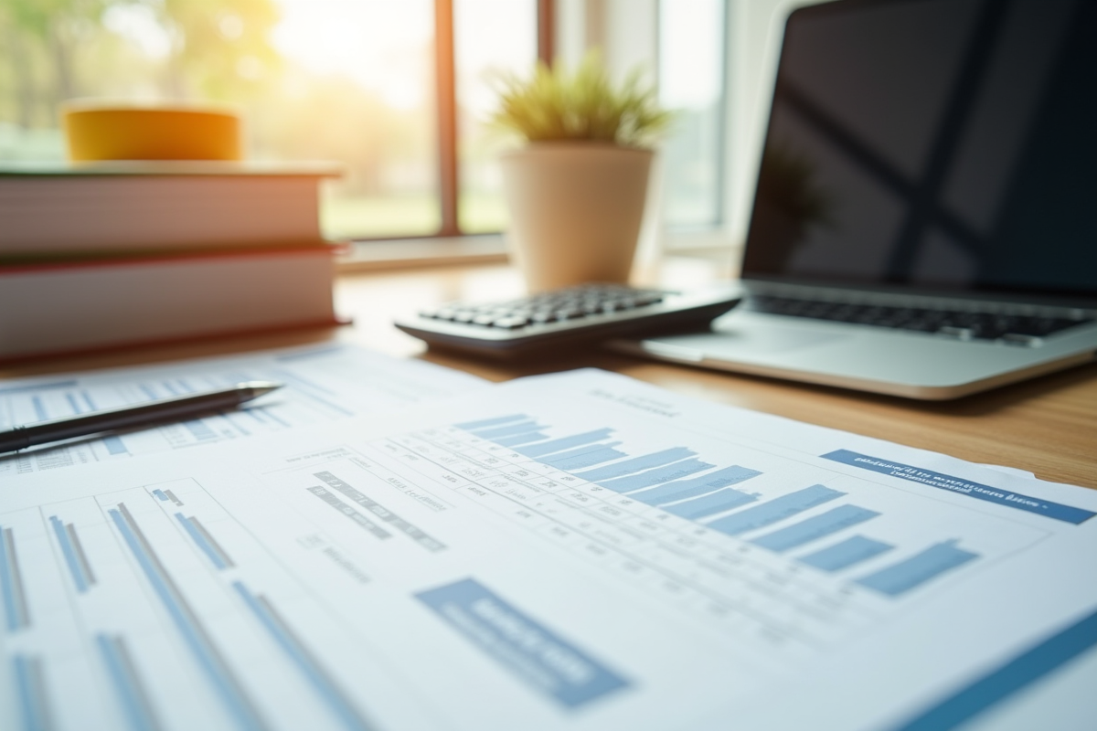 Bureau moderne avec documents financiers et ordinateur pour la prise de decision