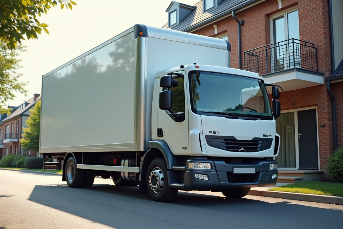Camion de déménagement 20m3 devant une maison en plein jour