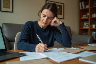 Femme remplissant un dossier de demande de logement social pour bénéficiaires du RSA à son bureau