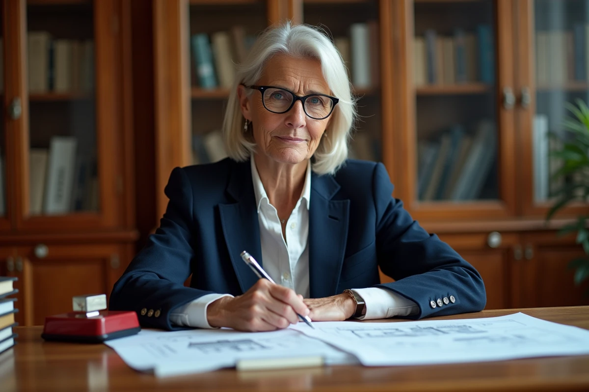 Notaire ou conseillère administrative examinant les démarches administratives pour l'acquisition d'un manoir à un euro symbolique