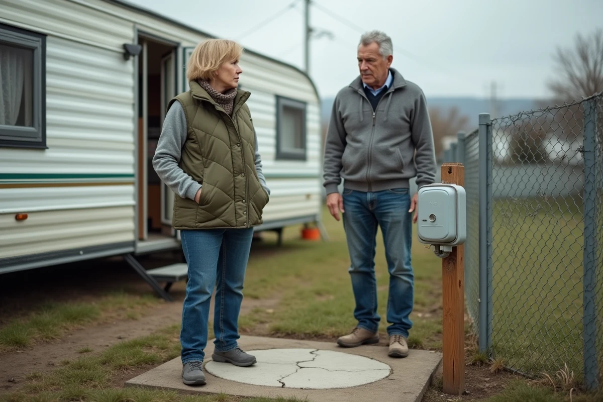Couple constatant des problèmes d'infrastructure sur un terrain loué pour caravane résidentielle