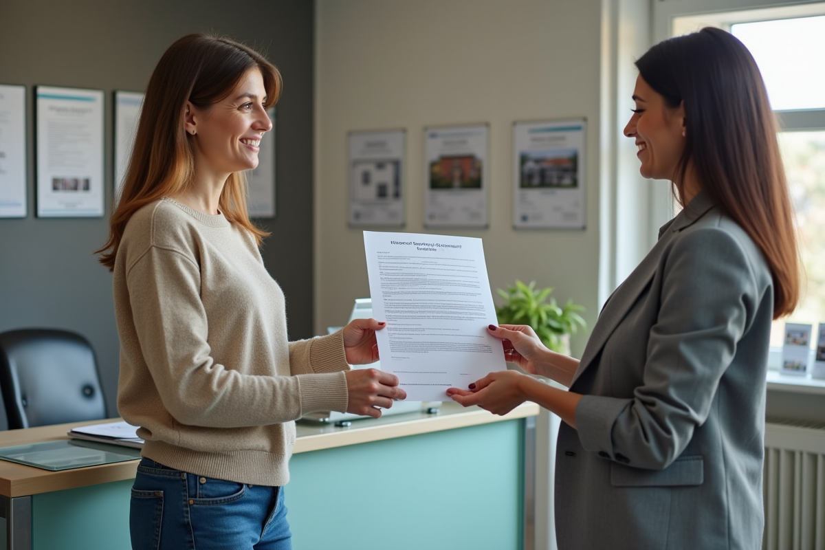 Femme et agent immobilier discutant contrat de location