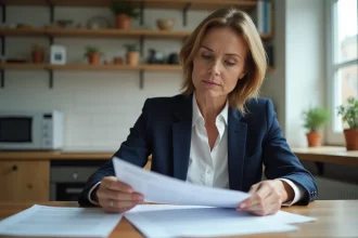 Femme concentrée examinant des papiers de logement