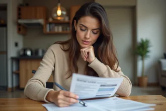 Femme lisant son contrat de location avant d'annuler ou reporter son préavis