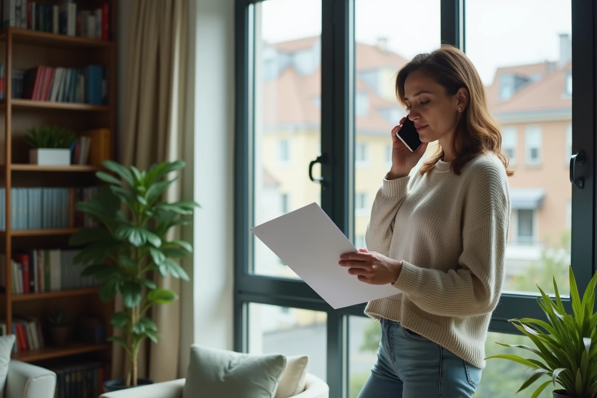 Femme parlant au téléphone avec une enveloppe dans la main
