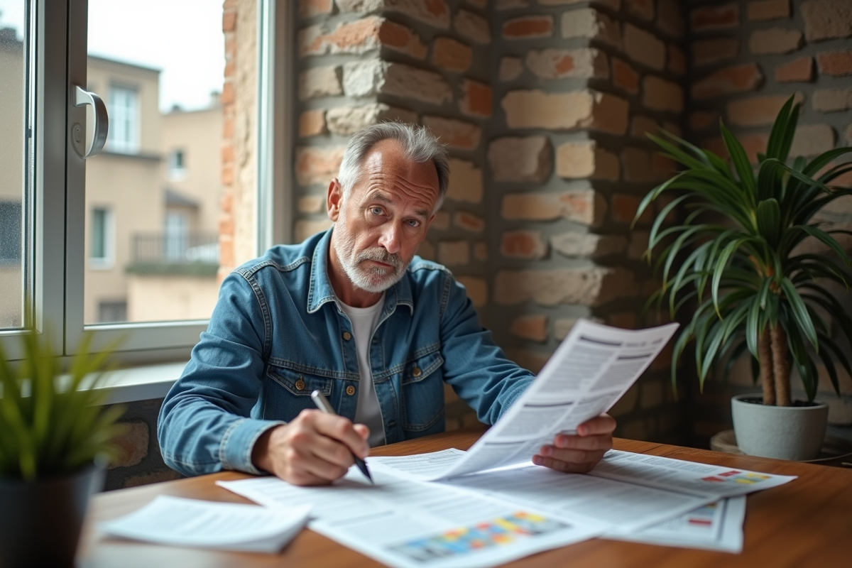 Homme détendu compare des annonces de location dans un appartement lumineux