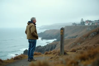 Homme en plein air regardant l ocean sur la côte