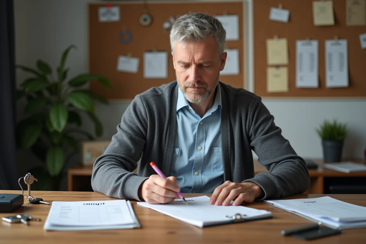 Homme notant sur un registre de location