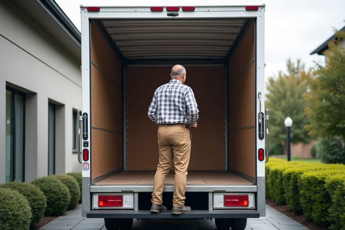Homme inspectant l’intérieur d’un camion de déménagement