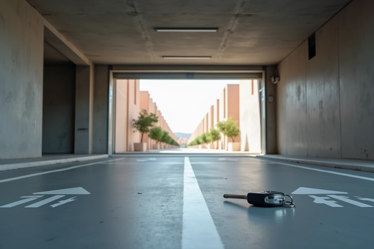 Parking privé souterrain sécurisé dans une résidence de Guéliz avec emplacements délimités et portail motorisé