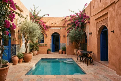 Petite villa marocaine à vendre à Marrakech avec piscine privée et jardin fleuri de bougainvillées