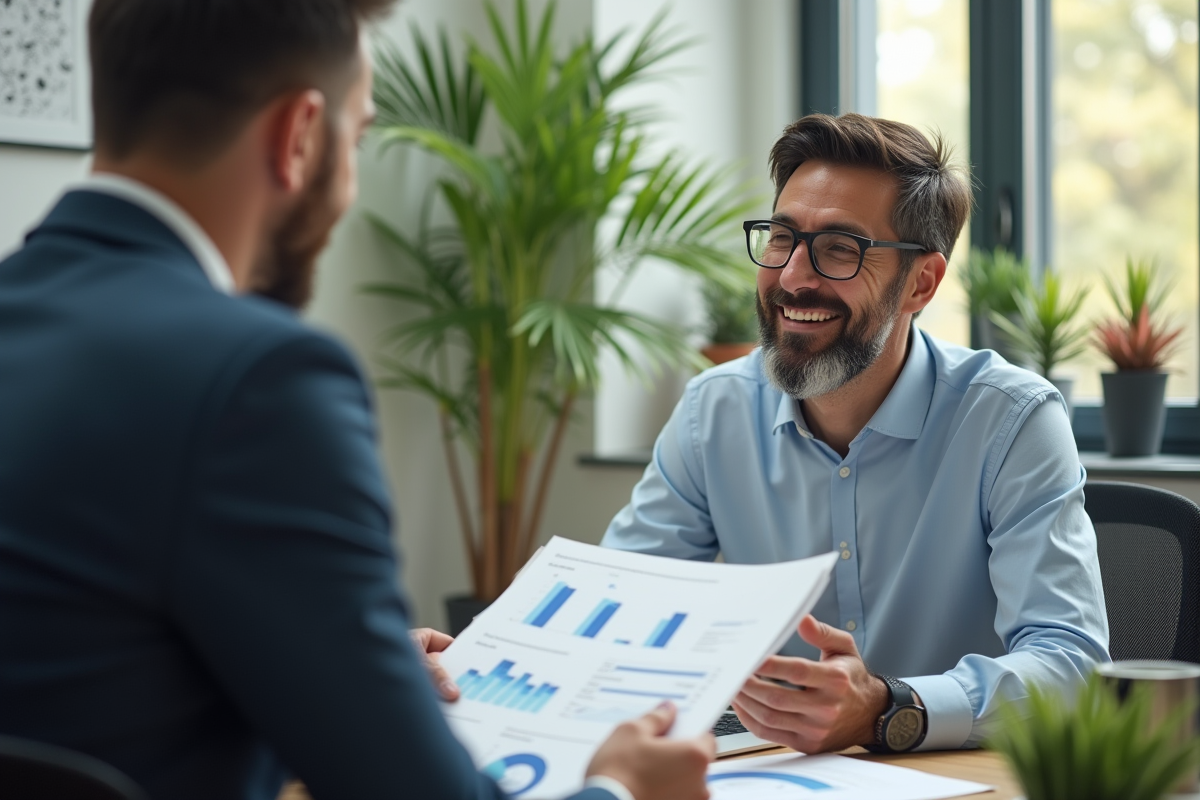 Conseiller fiscal souriant avec un client lors d une réunion professionnelle
