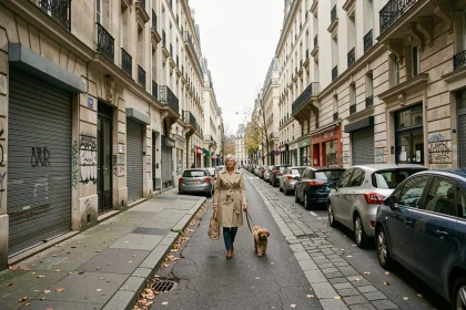 Rue résidentielle calme de Maison-Alfort avec immeubles haussmanniens et commerces fermés, illustrant l'ambiance urbaine du quartier