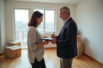 Femme signant un contrat immobilier avec un professionnel