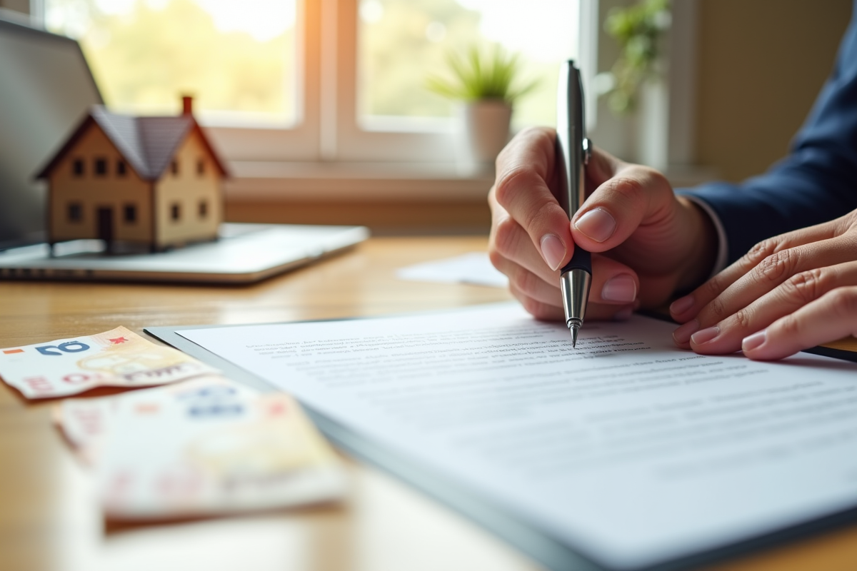 Mains signant un contrat de location avec des billets d euro