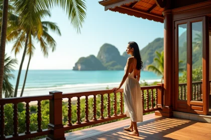 Villa de luxe en bord de mer en Thaïlande avec terrasse en teck et vue sur la mer d'Andaman